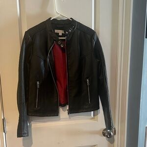 Black Leather Jacket with Red Lining